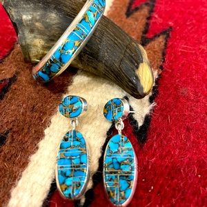 Gorgeous NAVAJO Turquoise In-Lay Cuff and Earrings